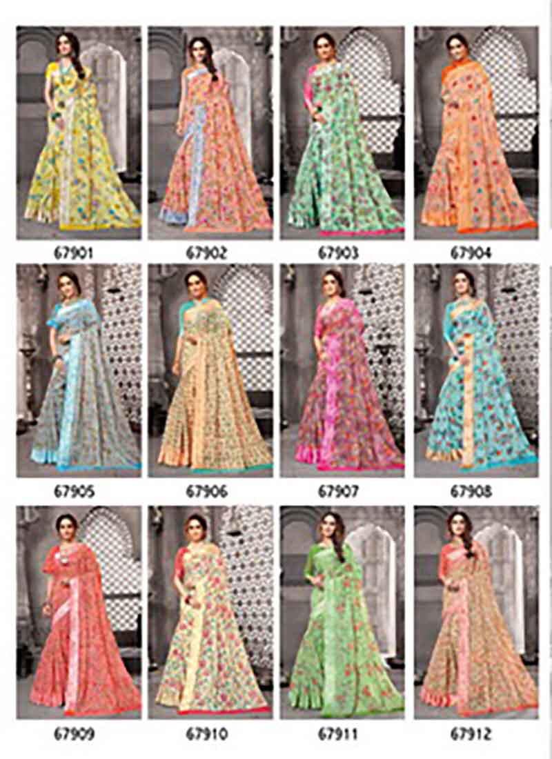 Lifestyle Pravina Cotton Vol - 5 Fancy Lilen Cotton Print Satin Border Sarees Collections